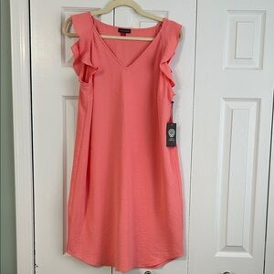 Vince Camuto Coral Ruffle-Sleeve V-Neck Midi Dress